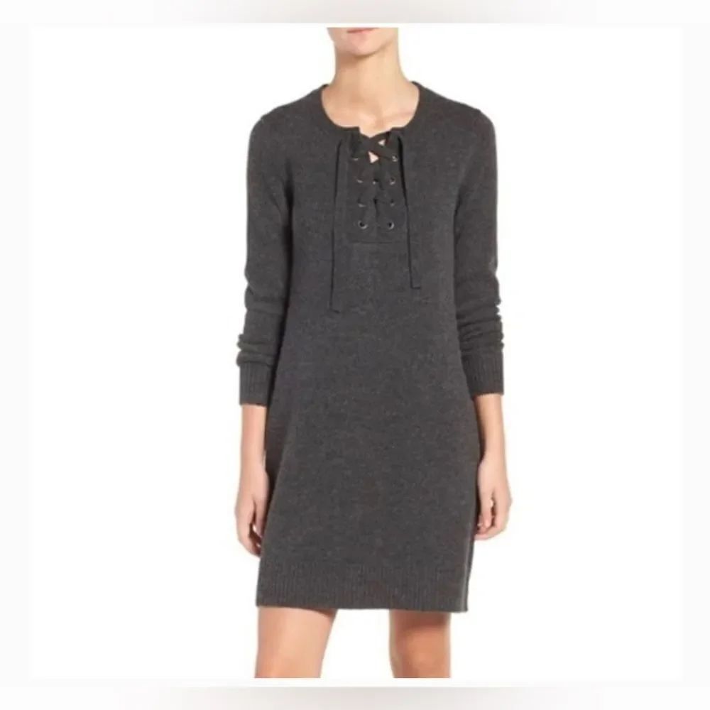 Madewell gray lace up merino wool sweater dress Medium